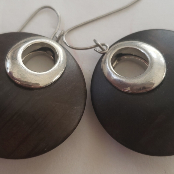 Round Wood Disc Earrings w/Silver - Picture 7 of 7